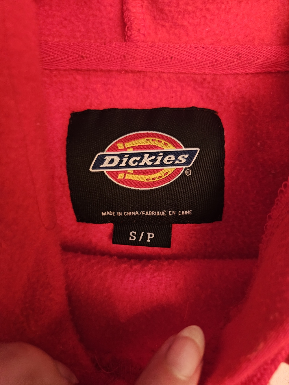 Dickies Red Cropped Hoodie with Checkerboard Sleeves - Picture 2 of 3